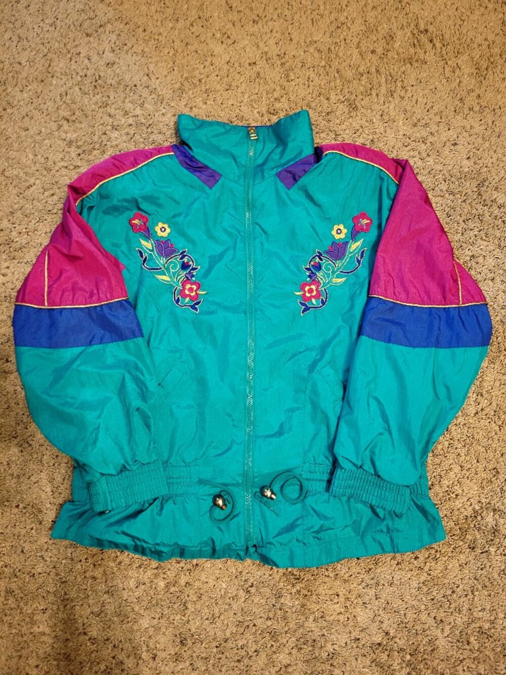 90s Vintage Westbound Colorblock Windbreaker Floral Embroidery Petite Large